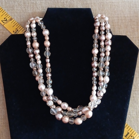 Liz Claiborne Multi Strand Gold Tone Beaded Necklace - Picture 1 of 5